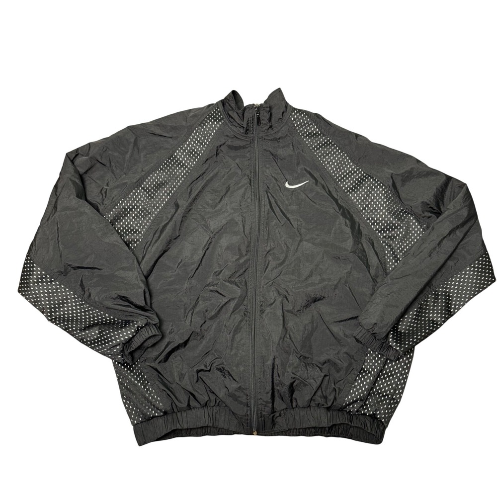 Vintage 90s Nike Windbreaker Hooded Jacket Size Large Big Swoosh Black